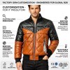 Custom Men's Black & Brown Leather Biker Jacket with Quilted & Two Tone Detailing, Puffer