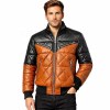 Custom Men's Black & Brown Leather Biker Jacket with Quilted & Two Tone Detailing, Puffer