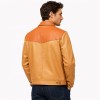 Custom Men's Beige Sheepskin Leather Biker Jacket with Two Tone Detailing