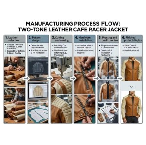 Custom Men's Tan & Cream Leather Biker Jacket with Two Tone Detailing