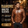 Custom Men's Brown Leather Biker Jacket with Quilted Detailing, Slim Fit