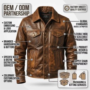 Custom Men's Brown Leather Biker Jacket with Distressed Detailing, Vintage