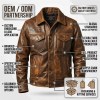 Custom Men's Brown Leather Biker Jacket with Distressed Detailing, Vintage