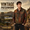 Custom Men's Brown Leather Coat with Studded & Patchwork Detailing, Vintage