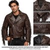 Custom Men's Brown Leather Biker Jacket with Studded & Fringed Detailing, Star & Punk Rock