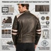 Custom Men's Black Leather Biker Jacket with Distressed Detailing, Vintage & Retro