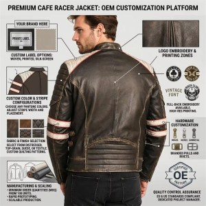 Custom Men's Black Leather Biker Jacket with Distressed Detailing, Vintage & Retro