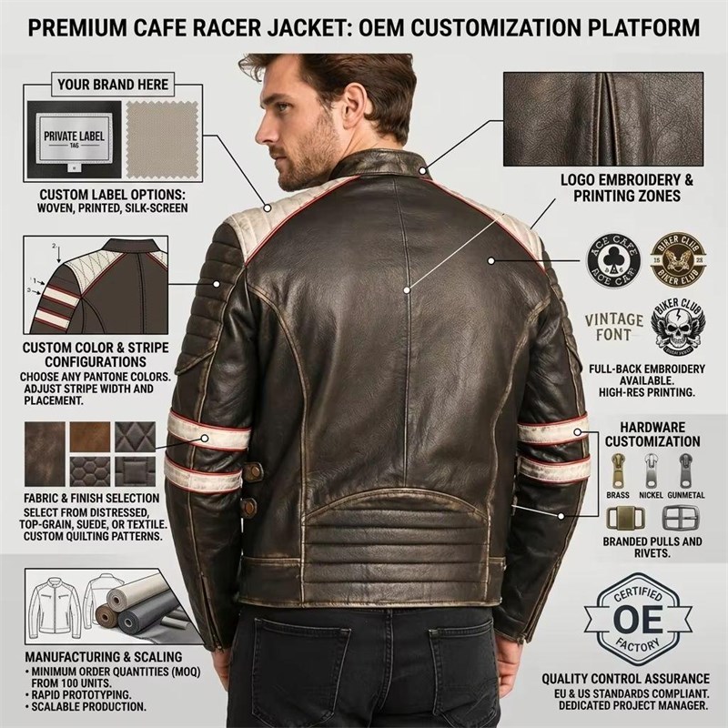 Custom Men's Black Leather Biker Jacket with Distressed Detailing, Vintage & Retro