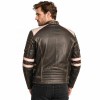 Custom Men's Black Leather Biker Jacket with Distressed Detailing, Vintage & Retro