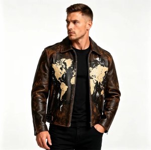 Custom Men's Hair-on Cowhide Leather Biker Jacket, Custom Made to Order