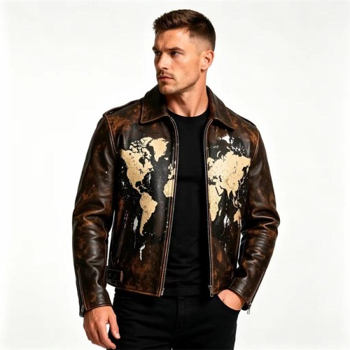 Custom Men's Hair-on Cowhide Leather Biker Jacket, Custom Made to Order