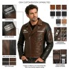 Custom Men's Brown Leather Biker Jacket with Two Tone Detailing