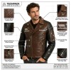 Custom Men's Brown Leather Biker Jacket with Two Tone Detailing