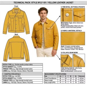Custom Men's Mustard Leather Trucker Jacket, Custom Made to Order