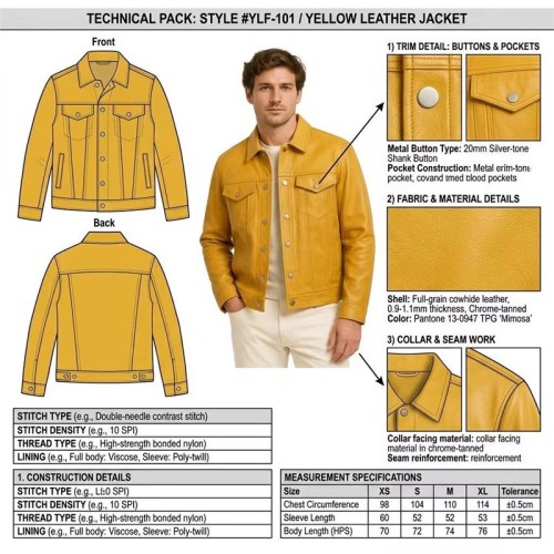 Custom Men's Mustard Leather Trucker Jacket, Custom Made to Order