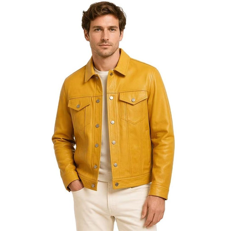 OEM Mustard Leather Trucker Jacket