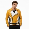 Custom Men's Yellow & Mustard Leather Biker Jacket, Retro, Custom Made to Order