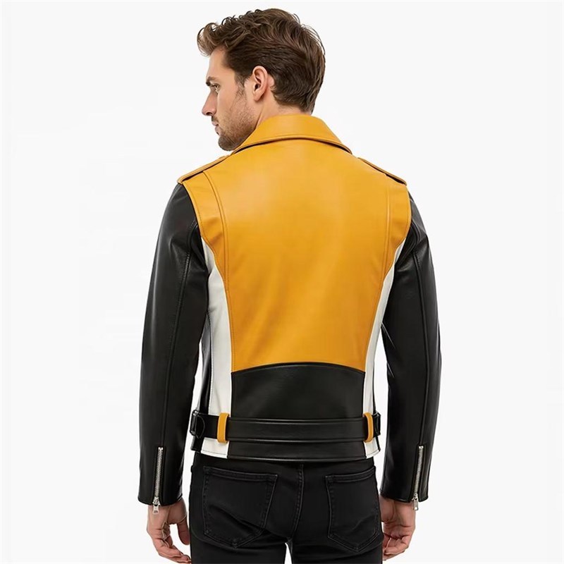 OEM Mustard Yellow Leather Biker Jacket