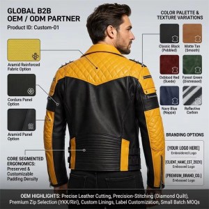 Custom Men's Black & Yellow Leather Biker Jacket with Spiked Detailing, Punk Rock