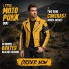 Custom Men's Black & Yellow Leather Biker Jacket with Spiked Detailing, Punk Rock