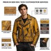 Custom Men's Yellow Leather Biker Jacket with Studded Detailing, Punk Rock