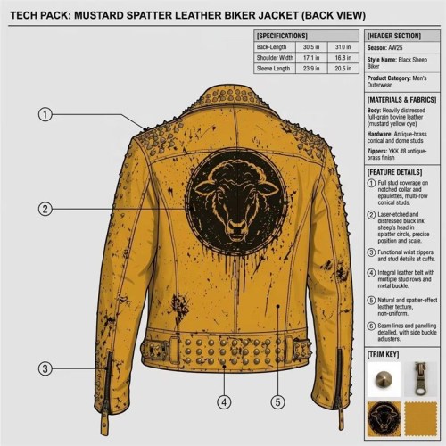 Custom Men's Yellow Leather Biker Jacket with Studded Detailing, Punk Rock