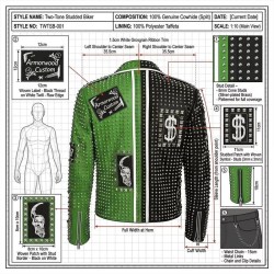 Custom Men's Black & Green Cowhide Leather Biker Jacket with Studded & Two Tone Detailing, Punk Rock