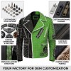 Custom Men's Black & Green Cowhide Leather Biker Jacket with Studded & Two Tone Detailing, Punk Rock