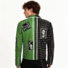 Custom Men's Black & Green Cowhide Leather Biker Jacket with Studded & Two Tone Detailing, Punk Rock