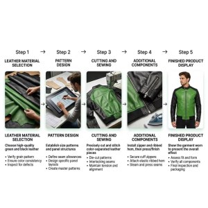 Custom Men's Black & Green Cowhide Leather Biker Jacket with Quilted & Two Tone Detailing
