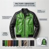 Custom Men's Black & Green Cowhide Leather Biker Jacket with Quilted & Two Tone Detailing
