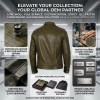 Custom Men's Green & Olive Leather Trucker Jacket with Crocodile Texture Detailing, Slim Fit