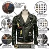 Custom Men's Green Leather Biker Jacket with Studded & Spiked Detailing, Punk Rock