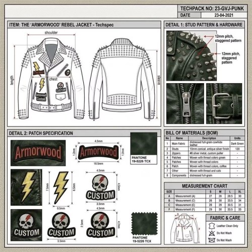 Custom Men's Green Leather Biker Jacket with Studded & Spiked Detailing, Punk Rock