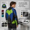 Custom Men's Green & Blue Leather Biker Jacket with Studded & Two Tone Detailing, Geometric