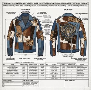 Custom Men's Leather Biker Jacket with Studded & Spiked Detailing, Denim & Punk Rock