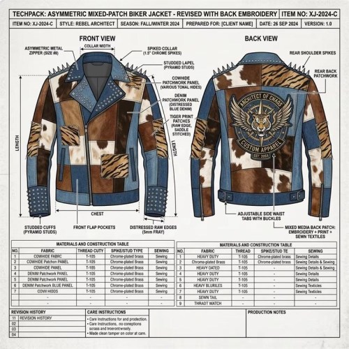 Custom Men's Leather Biker Jacket with Studded & Spiked Detailing, Denim & Punk Rock