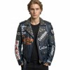Custom Men's Leather Biker Jacket with Studded & Printed Detailing, Graffiti & Punk Rock