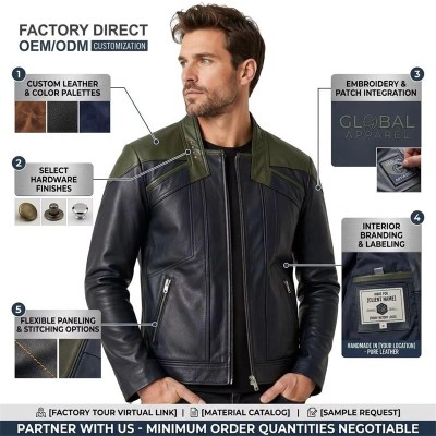 Custom Men's Cowhide Leather Biker Jacket, Custom Made to Order