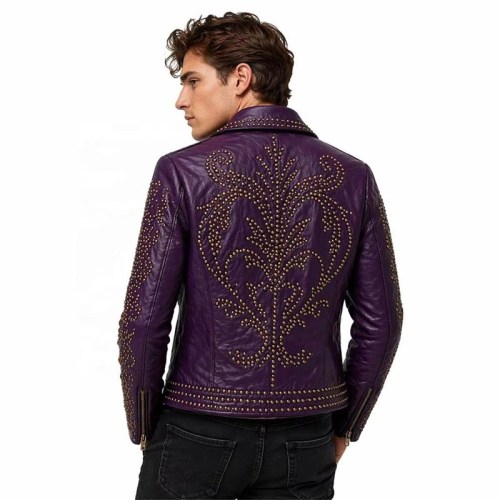 Custom Men's Leather Biker Jacket with Studded Detailing, Custom Made to Order
