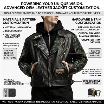 Custom Men's Leather Biker Jacket with Printed Detailing, Graffiti & Punk Rock