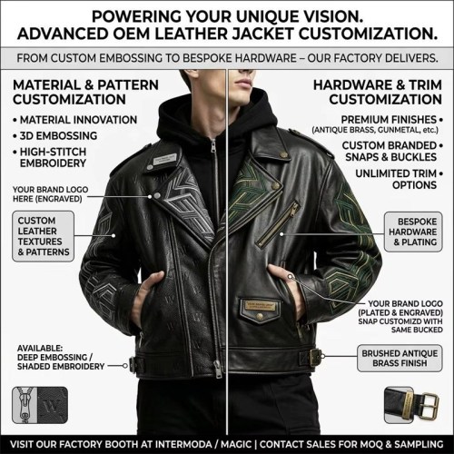Custom Men's Leather Biker Jacket with Printed Detailing, Graffiti & Punk Rock