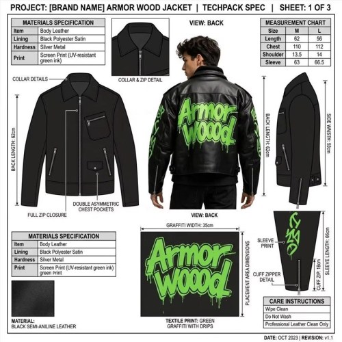 Custom Men's Leather Biker Jacket with Printed Detailing, Graffiti & Punk Rock