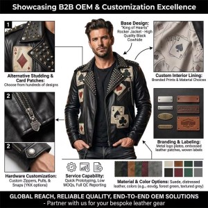 Custom Men's Leather Biker Jacket with Studded & Patchwork Detailing, Rocker & Streetwear