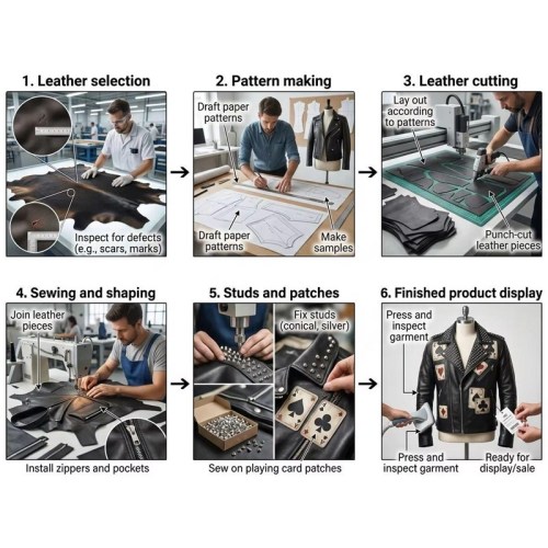 Custom Men's Leather Biker Jacket with Studded & Patchwork Detailing, Rocker & Streetwear