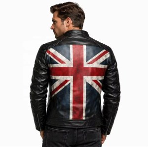Custom Men's Leather Biker Jacket with Printed & Distressed Detailing, Vintage