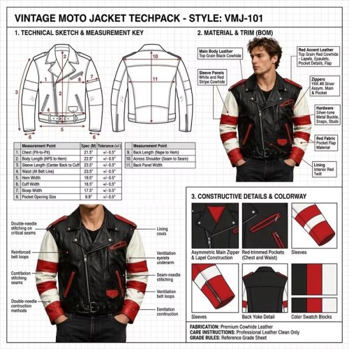 Custom Men's Leather Biker Jacket with Applique Detailing, Vintage