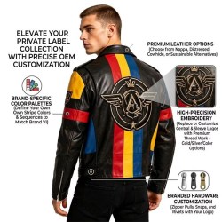 Custom Men's Leather Biker Jacket with Printed & Two Tone Detailing, Streetwear