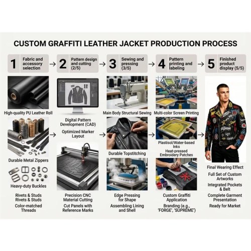 Custom Men's Leather Biker Jacket with Printed & Two Tone Detailing, Streetwear