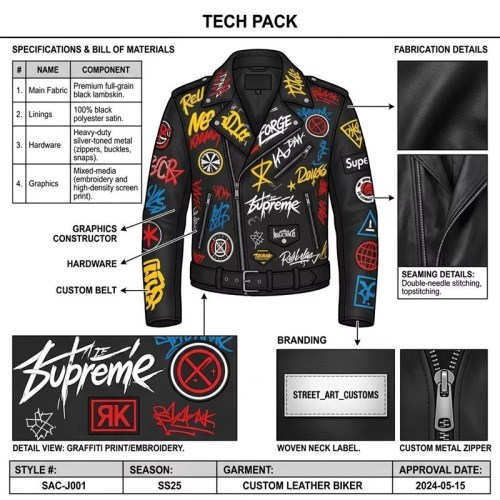 Custom Men's Leather Biker Jacket with Printed & Two Tone Detailing, Streetwear